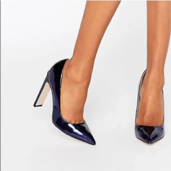 Paper Dolls London Asos Metallic Navy Court Heels Size US 6 EU 37 - Picture 2 of 10
